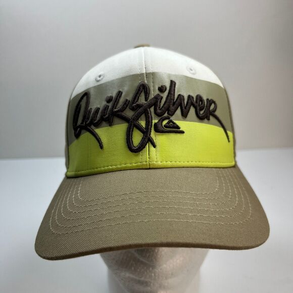 Quiksilver Skate Surf Stretch Hat One Size Logo Retro Beige Neon Colorblock - Picture 2 of 8